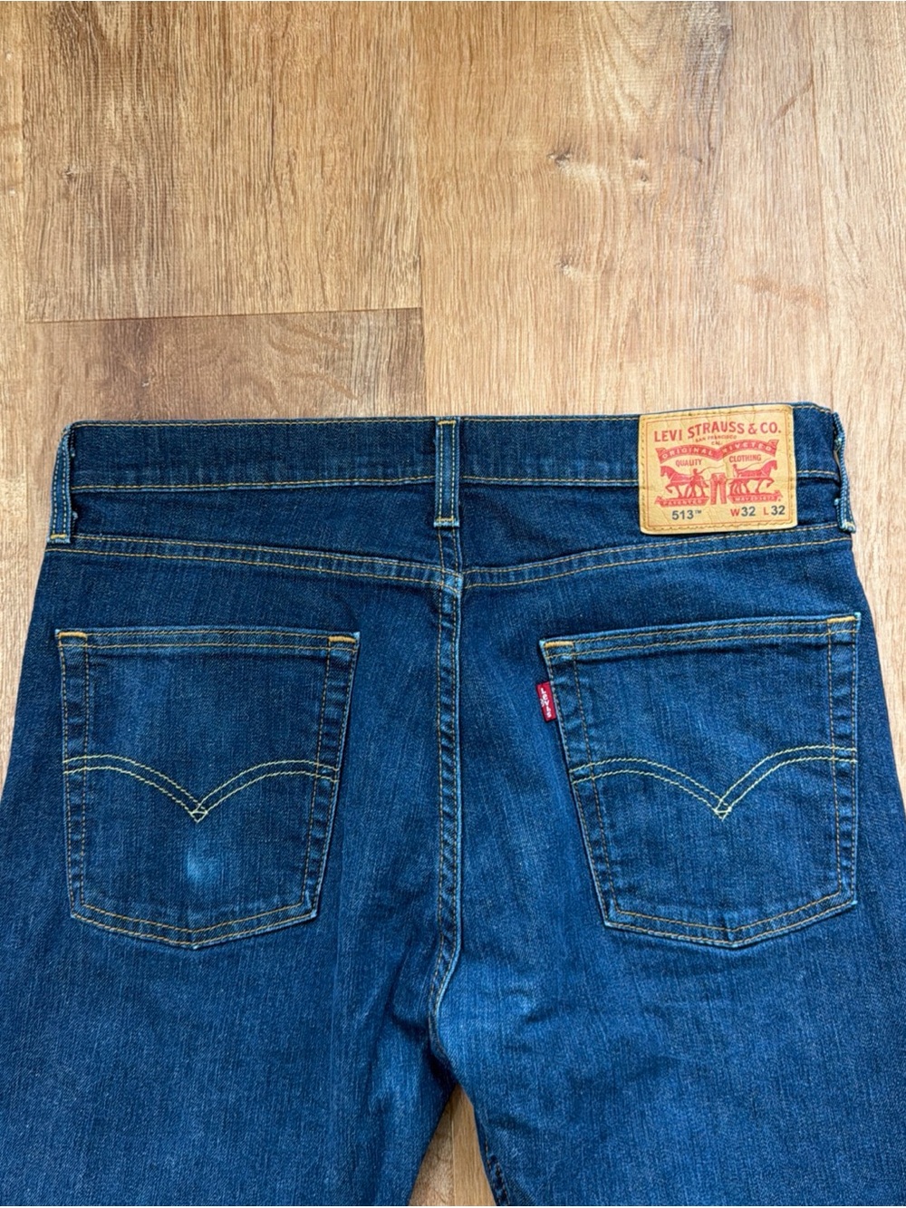 Levi's 513 Jeans Mens 32x32 Blue Straight Dark Was Denim Stretch Pants Casual - Picture 11 of 12
